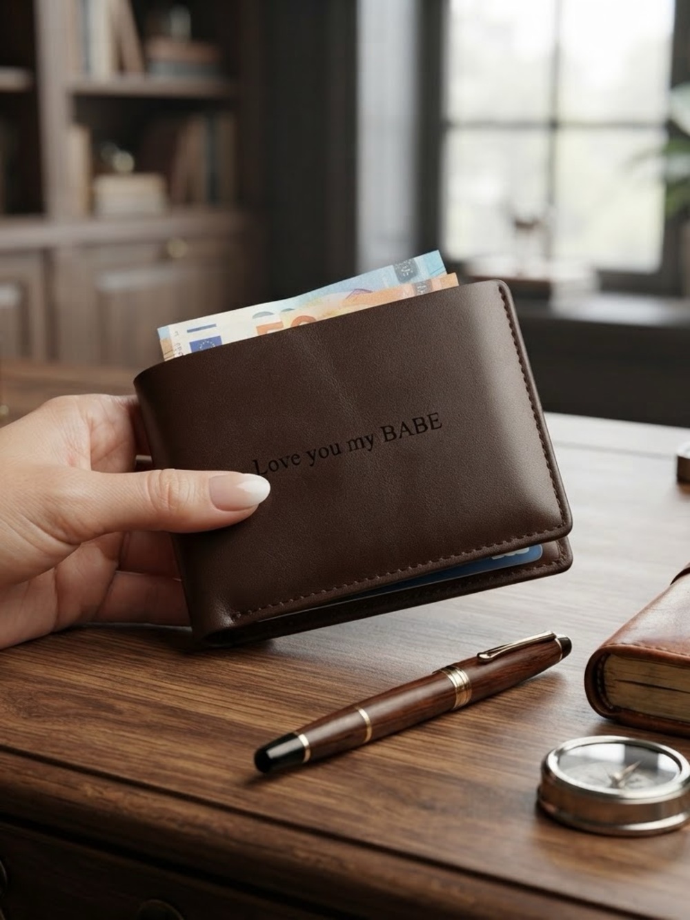The Perfect Gift! Classic Brown Leather Card Holder/ Wallet